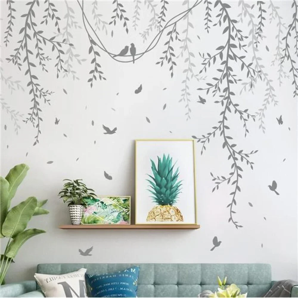 Willow Branch Wall Stickers DIY Peel Stick Plant Vine Leaf Decals Kids Room Deco